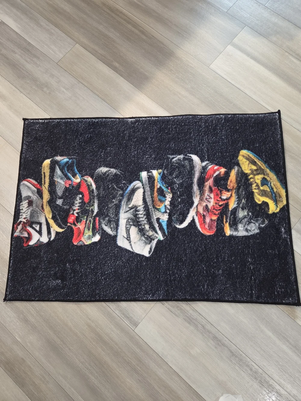 New Bape Black Rug with Multicolor Sneaker Graphic